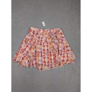 Aerie Skirt Womens Medium Orange Purple Floral Wrap Tie Ruffle Lined Mini Summer